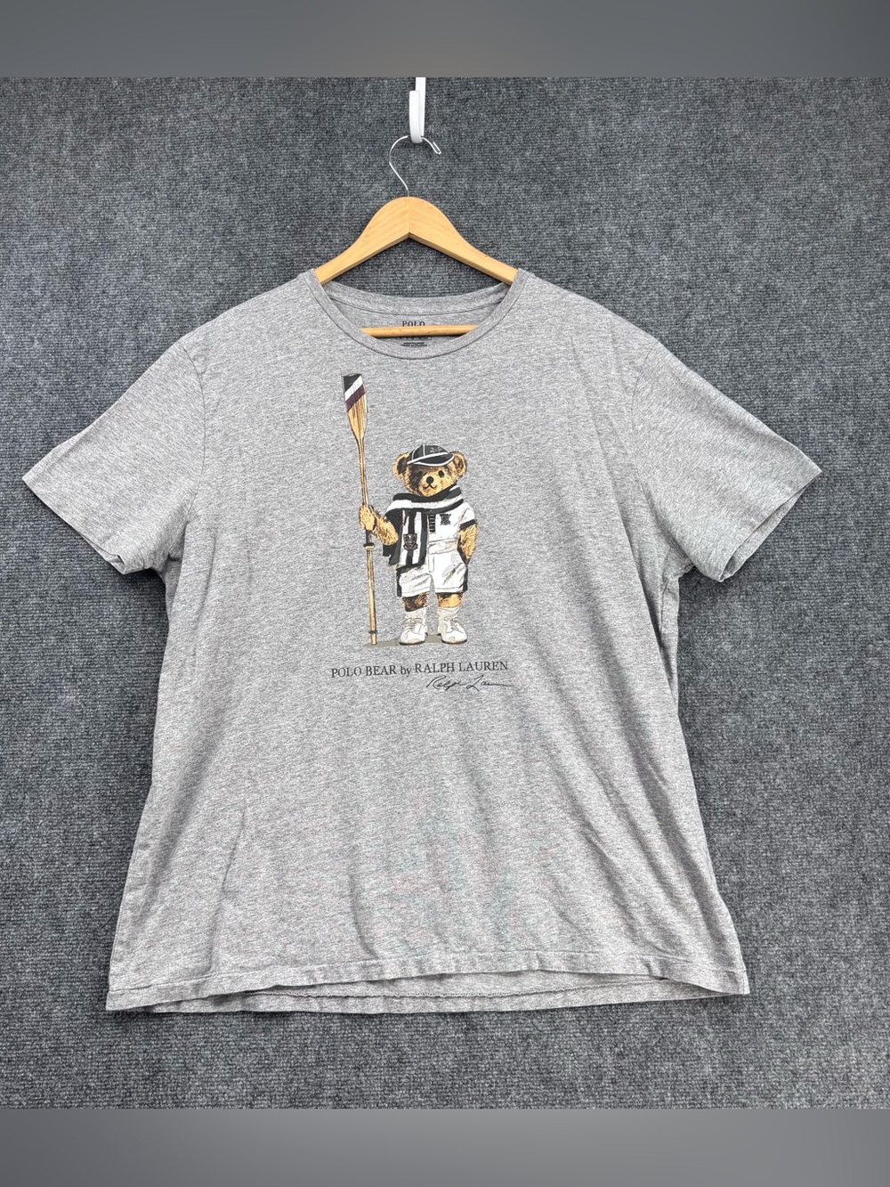 Polo Bear Ralph Lauren Rowing Bear Preppy Gray Crew Neck T Shirt Men’s XL